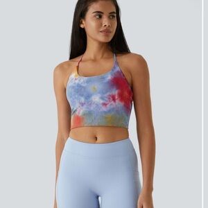 Spaghetti Strap Tie Dye Lace Up Cropped Tank Top